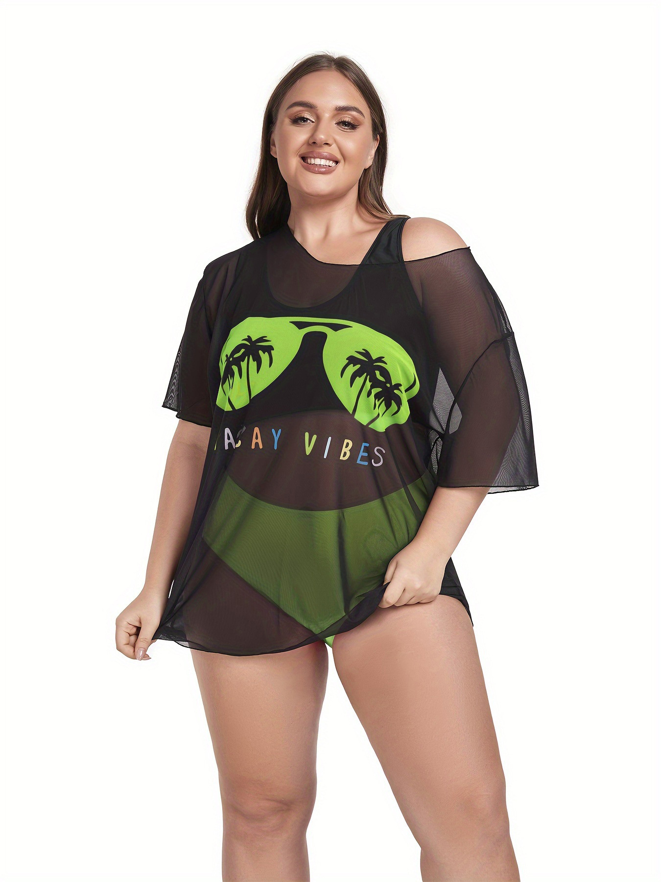 Plus size 3 Piece Bathing Suit Sexy  Beach Funny Tropical Print Tankini Set